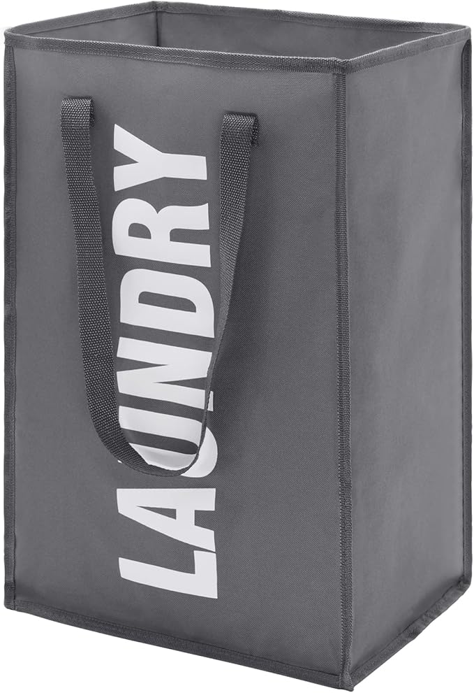 50L Laundry Basket with Extended Handle, Collapisable Laundry Bag, Foldable Laundry Hamper, Folding Washing Storage Bin, Dark Grey