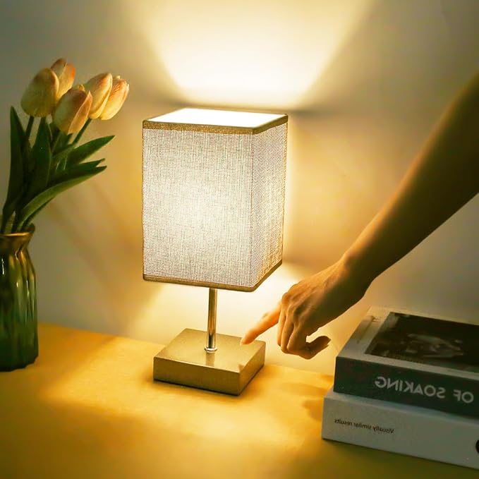Touch Control Table Lamp, 3-Way Dimmable Bedside Lamps Nightstand Lamps with Flaxen Fabric Shade for Bedroom Living Room,LED Bulb Included (Grey-1Pcs) (Grey-1Pcs)[Energy Class F]