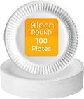 White Paper Disposable Plates Pack of 100 Large 23 cm 9 Inch, 100% Natural and Recyclable Ideal for Birthday, Anniversary, BBQs, Picnics, Parties Suitable for Hot & Cold Food