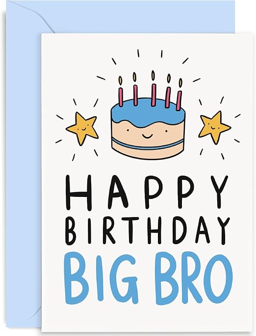 Old English Co. Happy Birthday Card for Big Brother - Cute Birthday Cake Greeting Card for Brother from Little Sister, Sibling - Blue Cake and Candle Birthday Card for Him | Blank Inside with Envelope