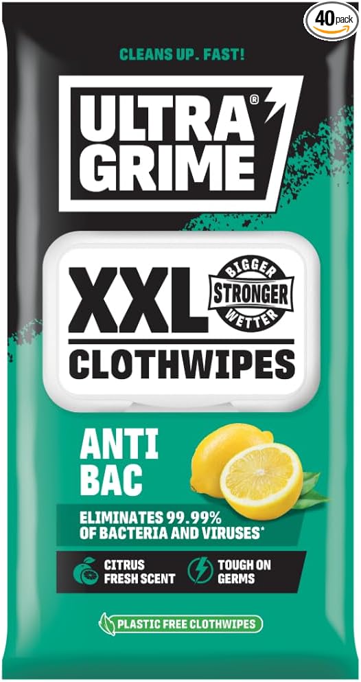 UltraGrime Antibacterial Clothwipes | 40 Extra Large Wipes - Antibacterial Cleaning Cloths For Kitchen, Toilet, Floors