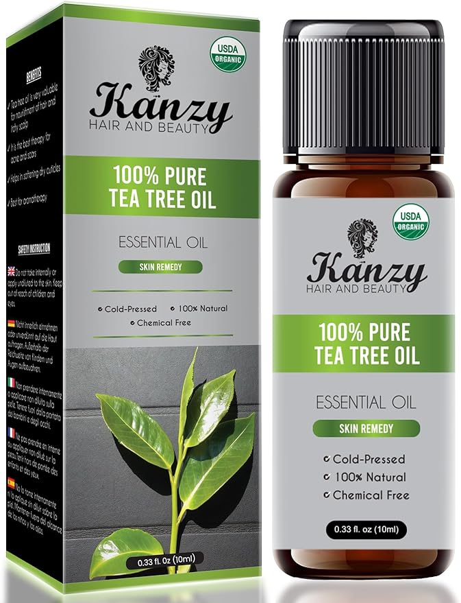 Kanzy Tea Tree Essential oil 10ml 100% Pure Tea Tree Oil for Skin, Hair, Face, Nails Natural Vegan & Undiluted for Aromatherapy & Diffusers