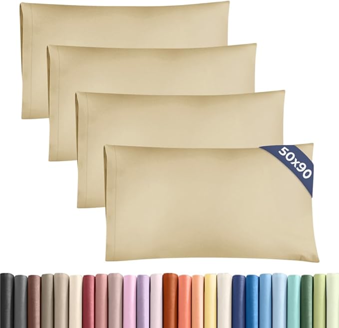 King Size Pillow Cases 4 Pack 50x90cm - Extra Soft Pillowcases, Cooling and Breathable Double Brushed Microfiber, Durable Wrinkle Free, Machine Washable, Hotel Quality Pillow Covers - Beige