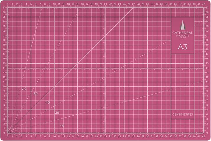 Cathedral Products A3 Double-Sided Self-Healing Cutting Mat | 3mm Thick | Metric and Imperial Grids | Pink