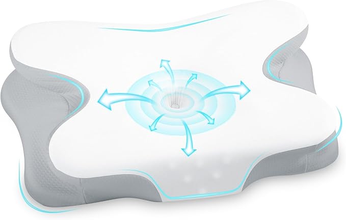 Memory Foam Pillow, Orthopedic Pillow,Two Heights Available, Neck Support Pillow with Cooling Washable Cover, Ergonomic Side Sleeper Pillow for Side, Back & Stomach Sleepers(White & Grey)