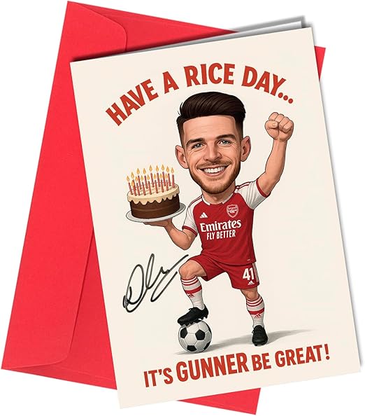 Declan Rice Arsenal Autograph Birthday Card | Funny “Have a Rice Day” | Football Parody Card | Inspired Autograph Design | For Him, Dad, Brother, or Friend | Humorous Football Greeting Card No1992