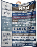 Valentine's Day Gifts for Him, To My Man Husband Fiance Boyfriend Blanket - Personalised Flannel Throw Presents for Men - Engagement,Wedding,Valentine, Birthday Gifts for Him