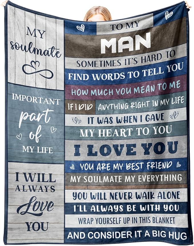 Valentine's Day Gifts for Him, To My Man Husband Fiance Boyfriend Blanket - Personalised Flannel Throw Presents for Men - Engagement,Wedding,Valentine, Birthday Gifts for Him