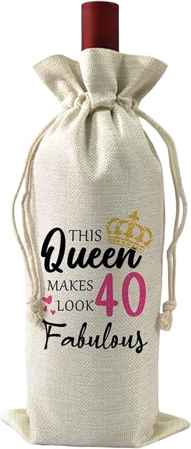 VELENTI 40th Birthday Gifts for Women - Decorative Wine Bag Gift with Witty Quote Cute Female Turning 40 Best Friend, Wife, Mom, Coworker, Sister Red, Champagne