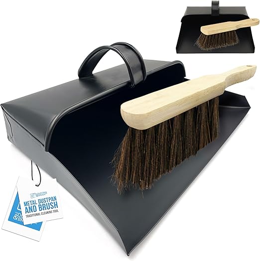 Black Hooded Metal Dust Pan and Stiff Brush Dustpan ash pan Traditional Dustpan and Brush