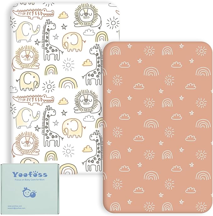Yoofoss Cot Bed Sheets 140 x 70 cm Fitted Super Soft and Breathable Cot Bed Sheets Cozy Baby Cot Sheets 2 Pack Brown Giraffes