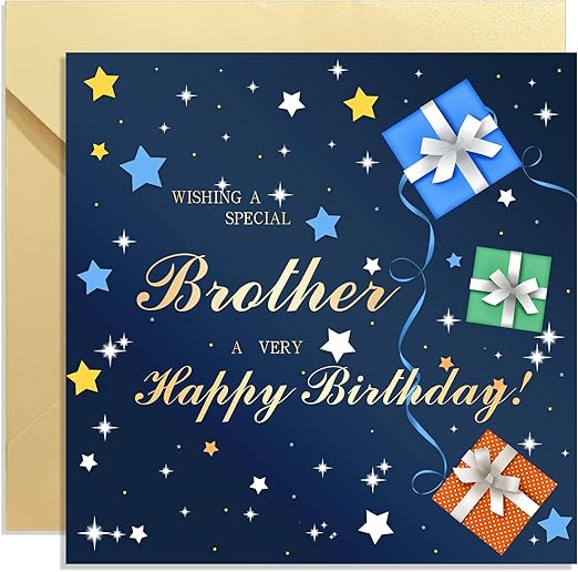 Brother Birthday Card for Him,Birthday Gifts for Brother,Stars Navy Blue Happy Birthday Card for Family,150mm Bday Greeting Card with Envelope,Blank Inside