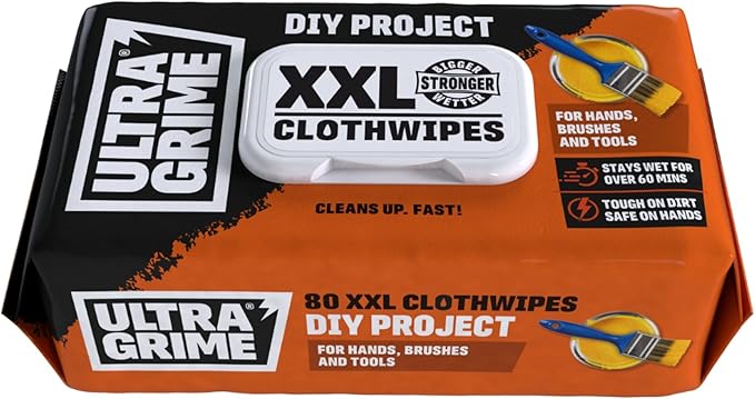 UltraGrime DIY Clothwipes - XXL Heavy Duty 80 Thick Clothwipes - Heavy Duty Big Wipes - quality DIY Cleanup - Soak up paint spills, silicon and oil