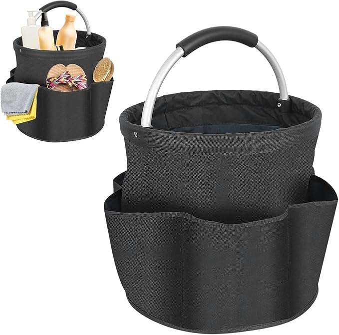 17L Cleaning Caddy with Handle Storage Box for Cleaning Utensils Multi Pocket Collapsible Cleaning Organiser Caddy Durable Cleaning Organiser Collapsible Storage Basket for Toiletries (Black)