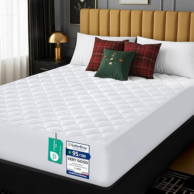 Utopia Bedding Quilted Mattress Protector, Breathable Mattress Pad, Deep Fitted Cover (White, Double - 135 x 190 + 38 cm)