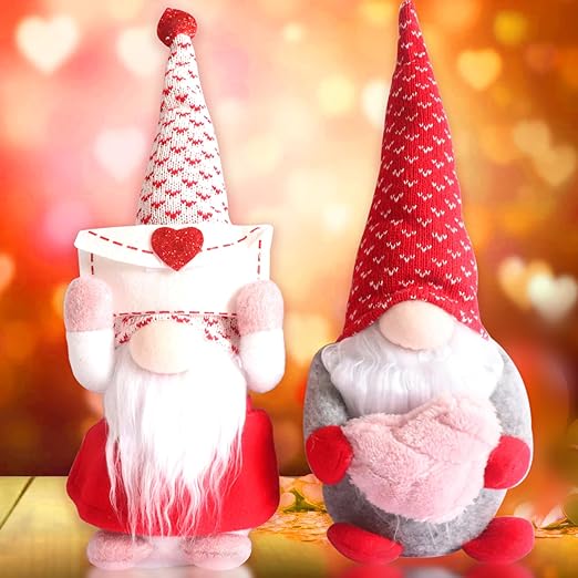 UDIKEFO 2Pcs Valentines Day Gnome Gonk Decorations Mr. and Mrs. Handmade Plush Doll Scandinavian Tomte for Valentine's Day Novelty Table Ornament