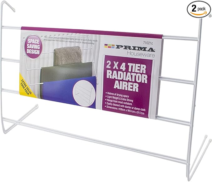 Set Of 2 Radiator Airer - 4 Tier Rail To Dry Clothes | Indoor Cloth Rack, Hang Lightweight Towel Holder Laundry, Durable & Long Lasting, Strong Metal Hanger, Small Clothes Drying Rack - Space Saving