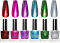 6 Colors Metallic Nail Polish Set, Chrome Holographic Silver Red Nail Polish Quick Dry Nail Varnish Blue Green Purple Metal Chrome Nail Art Varnish Manicure DIY Nail Art Home For Women