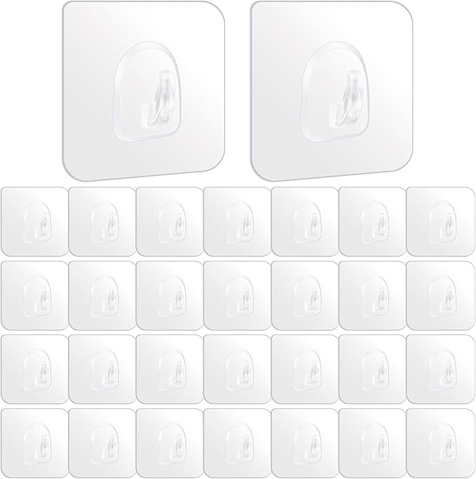Self Adhesive Hooks,30 Packs Extra Strong Sticky Hooks for Hanging,Heavy Duty Stick On Hooks,Wall Mounted Hooks for Bathroom,Kitchen,Closet,Office,Hanging Coat Cloth Towel Key Decorations