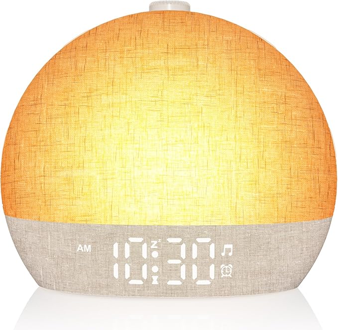 Wake Up Light Sunrise Alarm Clock,White Noise Machine with 30 Soothing Sounds,Stepless Dimmer Digital Alarm Clock Bedside Night Light 12 Colors, Alarm Clocks for Heavy Sleepers Adults/Kids/ Bedroom[Energy Class G]