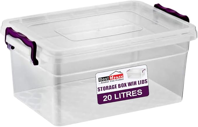 Best House Storage Boxes with Lids - Pack of 1 - Clear Plastic Heavy Duty, Stackable Storage Boxes Use for Home, office, Kitchen, Toys and Goods (20 Litres)