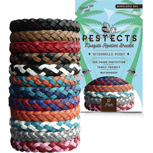 Pestects Mosquito Repellent Bracelet 12 Pack  Adjustable Leather Deet-free Natural Insect Mosquito Bands For Adults