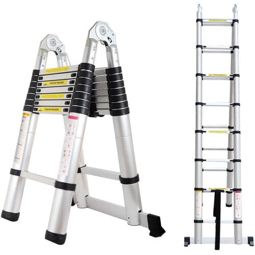 5M Stainless Steel Telescopic Ladder â€“ 16.5ft Multi-Purpose Folding A-Frame & Straight Ladder, 330lb Load, Non-Slip Feet, Compact & Durable