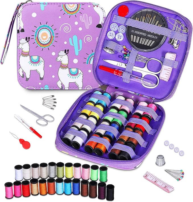 Mini Sewing Kits, Needle and Thread Kit with Basic Sewing Supplies and Accessories, Travel Portable Sewing Kit for Emergency Repairs, Home, Hand Sewing Set for Beginners,Adults (Alpaca)