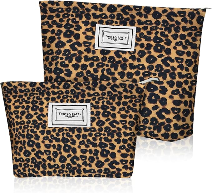 Cosmetic Bags, 2 Pcs Leopard Print Cosmetic Bag, Leopard Print Printing Toiletry Bag, Multifunctional Travel Makeup Bag with Metal Zipper for Women Girls Gift
