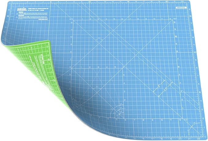 ANSIO Craft Cutting Mat Self Healing A2 Double Sided 5 Layers - Quilting, Sewing, Scrapbooking, Fabric & Papercraft - Imperial/Metric 22.5 Inch x 17 Inch / 59cm x 44cm - ky Blue/Lime Green