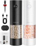 FORLIM Rechargeable Electric Salt and Pepper Grinder Set, Salt and Pepper Mill with Ceramic Grind, Dust Cover with One-Button Control, Adjustable Coarseness, LED Light, for Home & Kitchen, Black&White