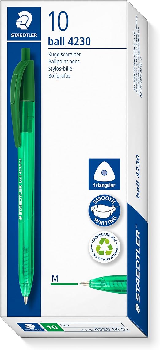 STAEDTLER 4230 M-5 Retractable Rainbow Ballpoint Pen - Green (Box of 10)