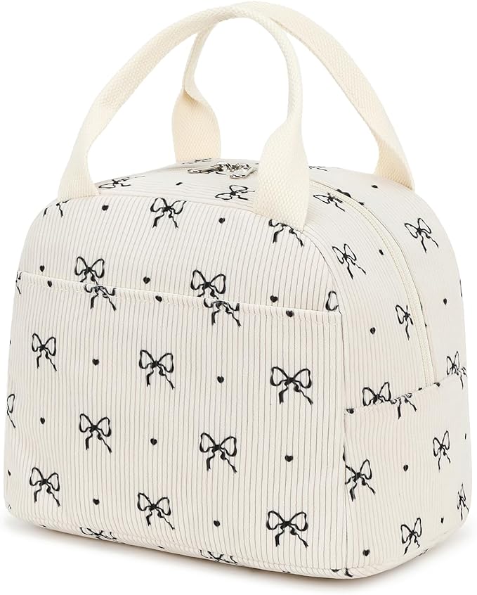 EurCross Chic Butterfly Bow Insulated Lunch Bag for Girls, Perfect for School Days, Commutes, Two-Meal Storage Space, Fits Bento Boxes, Round Containers, Uniquely Shaped Lunchboxes
