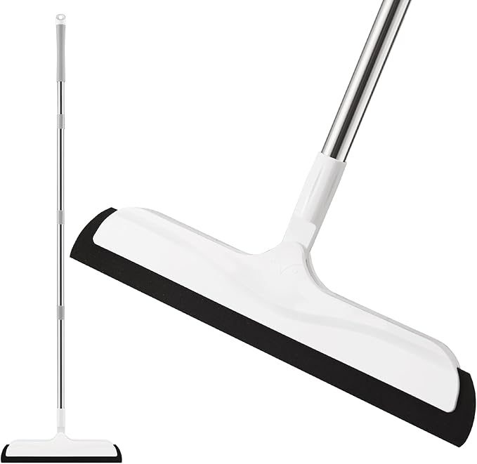 Floor Squeegee with Long Handle(50IN), Extendable Foam Squeegee Mop for Wet Room, Squidgy Shower Cleaner, Handled Floors Sweeper Water Wiper for Bathroom Kitchen Pool Pet Hair