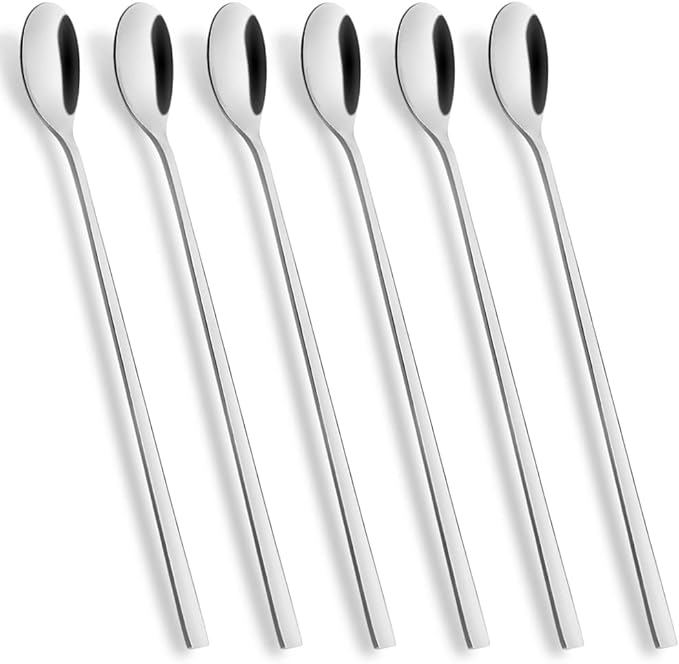AOOSY Latte Spoons Long Handle Teaspoons Set of 6 Stainless Steel 9 inches Mixing Ice Cream Stirring Spoon Ideal for iced Coffee Iced Tea Milk Shake Ice Cream Sundeas Cool Drinking