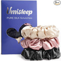 Umisleep Silk Scrunchies 22 Momme 100% Mulberry Silk Hair Ties for Less Frizz & Breakage Hair Bobbles for Women&Girls - 3 Pack Softer&Durable Elastic Hair Bands(Pink,Black,Champagne)