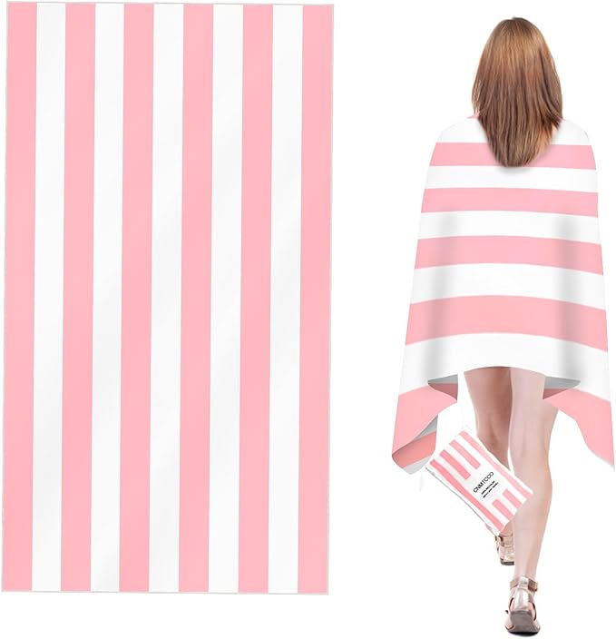 CNMTCCO Large Beach Towel for Adults with Bag - Quick Dry Microfibre - 100% Recycled Towel - Sand Free, Lightweight, Compact (160x90cm, 63x35in) (Light Pink)