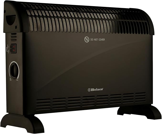Belaco 2000W Electric Portable Convector Heater 3 adjustable heat settings fast heating space heater Manual Thermostat BS plug (Black)