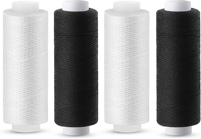 Sewing Thread, Black and White 4 Pcs 200 Yards Polyester Sewing Machine Threads for Sewing Machine, Hand Stitching, Embroidery