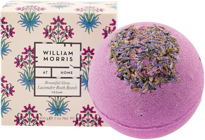 William Morris At Home Bath Bomb 200g, Calming Lavender Scent, Relaxing Sleep-Inducing Fragrance, Beauty Housewarming Gift, Infused with Mineral Magnesium, Cruelty and Vegan Friendly