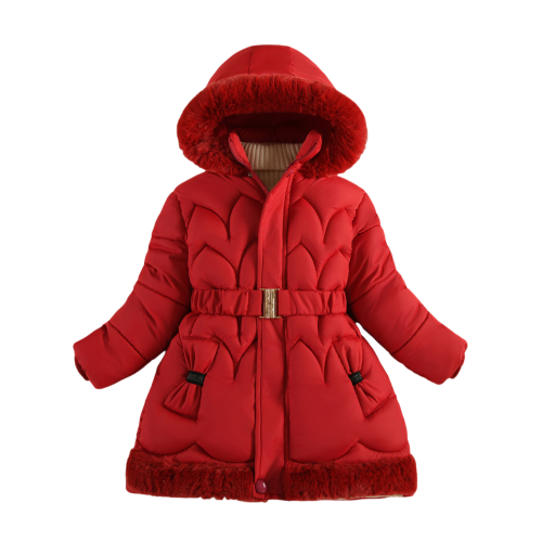 (Red, 6-7Years) Kids Girls' Coat Jacket Warm Winter Fur Hooded UK