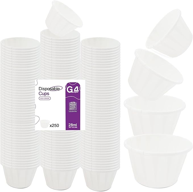 G4GADGET 250x Wax Paper Medicine Pots 28ml – Fluid Resistant Disposable Cups for Epoxy Resin, Mixing, Pills, Sauce & Paint – Small Waxed Paper Portion Cups for Resin Moulds & Art Kits