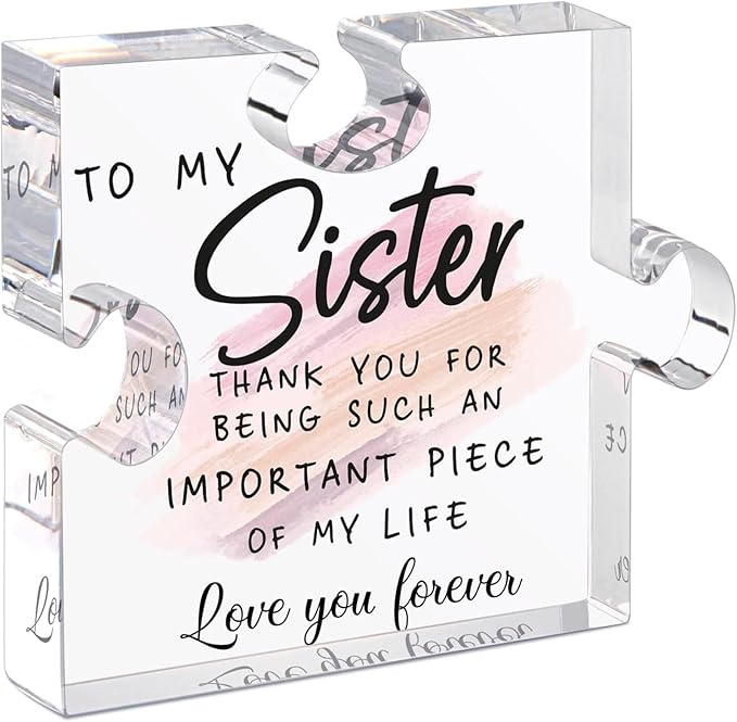 Tillskuch Cute Sister Gifts- Puzzle Shaped Acrylic Plaque with Gift Box - Sister Presents for Birthday, Thanksgiving Day, Christmas -Sister Gifts from Sister, Big Sister, Little Sister Present