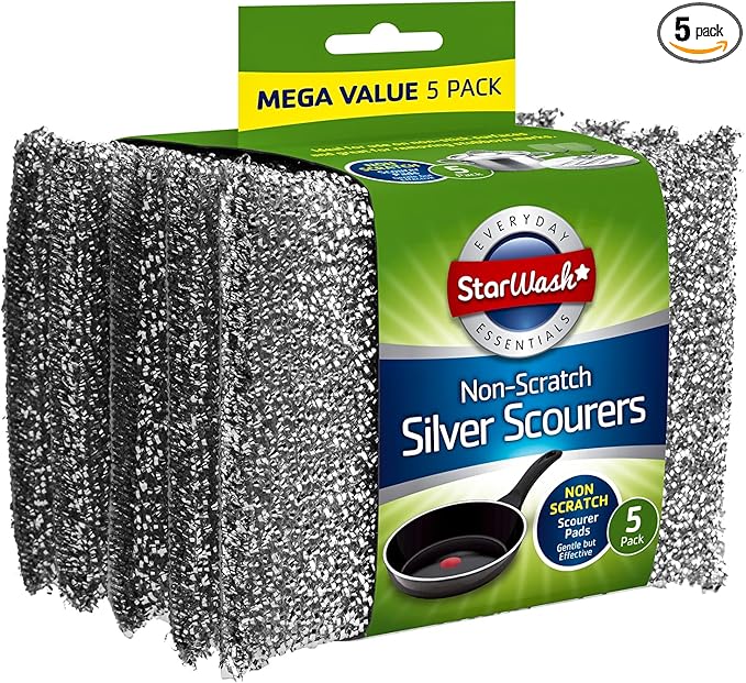 Sponges Scrubbing Pad, 5pk Non-Scratch Stainless Steel Scouring Pad, Washing Up Scourer - Easy Grip Cleaning for Pots and Pans (Grey)