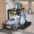 Metal Under Sink Storage - 2 Tier Under Sink Storage Kitchen Organiser with Sliding Storage Drawer - Under Sink Organiser with Upgrade Suction Cups Stay On Cupboard Firmly Plus Size