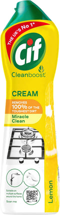 Cif Lemon Cream Cleaner multipurpose surface cleaner with 100% natural cleaning particles removes 100% of the toughest dirt 500 ml