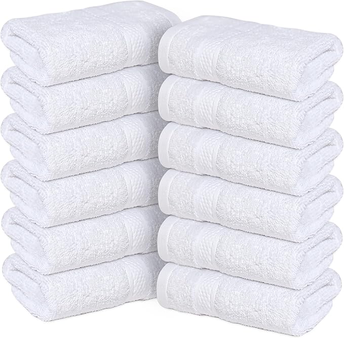 Infinitee Xclusives - 12 Pack Face Cloths |30x30 cm| 100% Cotton Wash Cloths - Ultra Soft & Highly Absorbent Fingertip Towels for Spa, Gym, Hotel & Bathroom |Brilliant White|