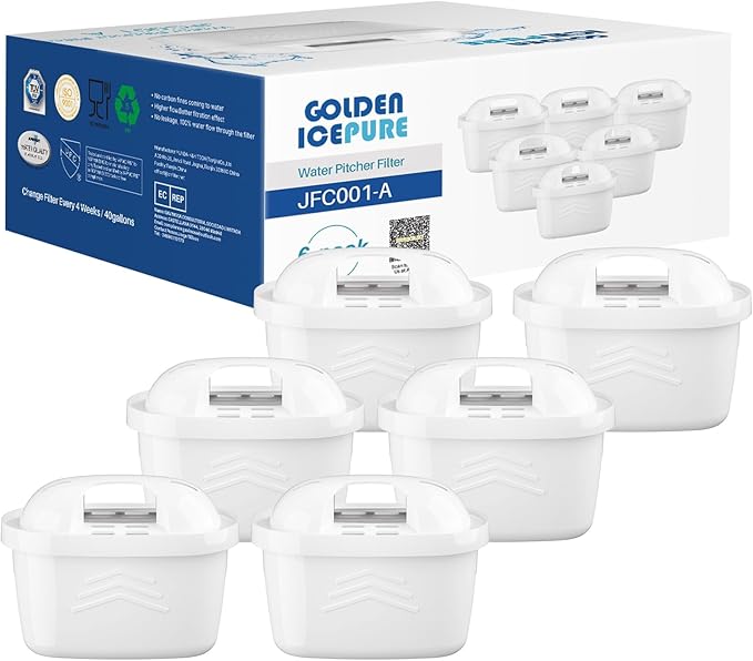 GOLDEN ICEPURE Water Filter Cartridges,Compatible with Brita Maxtra+,Maxtra Plus,Maxtra Pro All-in-1,Brita Marella Jug,Kettle,Mavea, Anna Duomax,Reduce PFAS, PFOA/PFOS, TÜV SÜD, NSF Certified, 6 Pack
