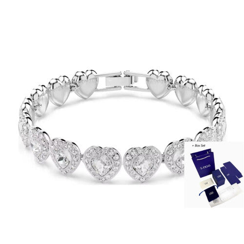 (3) Silver Ariana Grande Tennis Heart Angelic Bracelet Women's Romantic Luxury Jewelry Gifts Set