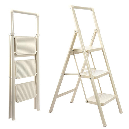 Heavy Duty 3 Step Folding Ladder with Handrail White